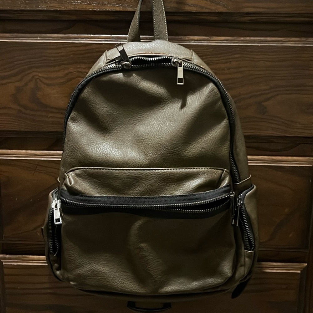 Olive leather backpack from Aldo used